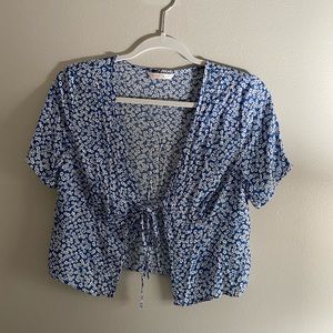 Blue and White floral tie front top